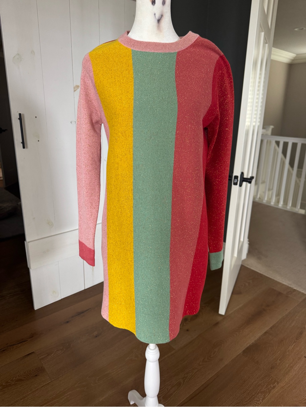 Nordstrom Multicolor Vertical Stripe Crewneck Sweater - Pink, Yellow, Green, Red